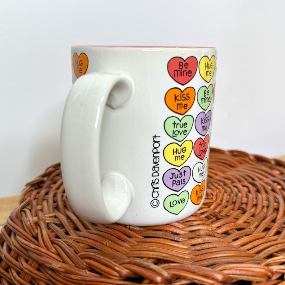 Vintage 1986 Chris Davenport Enesco Conversation Hearts Coffee Mug Pink Interior - Picture 12 of 16